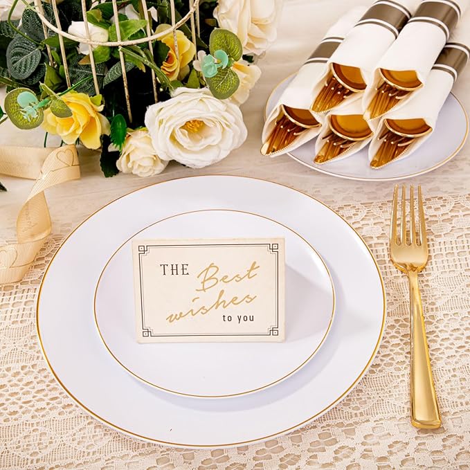 KIRE 350 PCS White and Gold Plates Disposable - Image 4