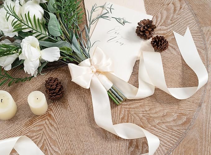 Ivory Satin Ribbon 1-1/2 Inch x 50 Yards Double-Faced Polyester Cream Ribbons - Image 6