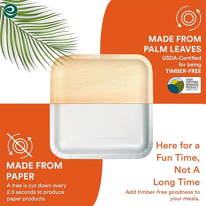ECO SOUL Compostable 7 & 10 Inch Palm Leaf Square Plates Like Bamboo Plates | - Image 7
