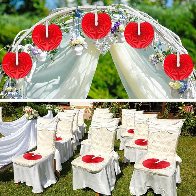 Handepo 200 Pieces Wedding Fans Folding Paper Fans Paper Fans Round Shaped - Image 5