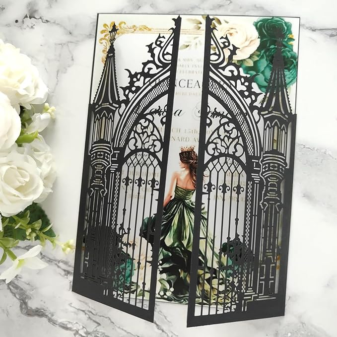 20PCS Laser Cut Wedding Invitations, Wedding Invitation Card Pocket, Quince - Image 6