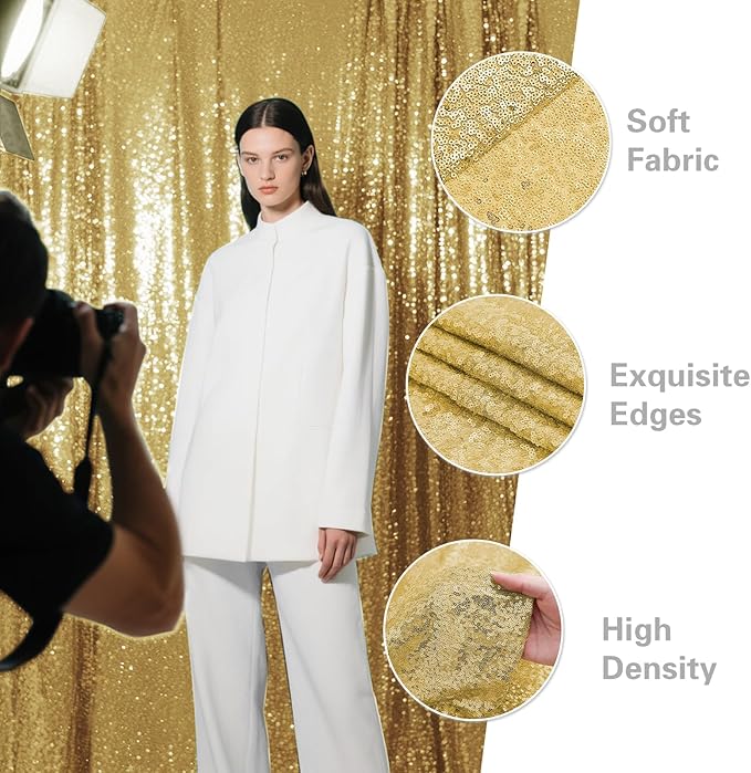 Gold Sequin Backdrop Curtain 4 Pieces 2FTx8FT Glitter Photography Backdrop - Image 6