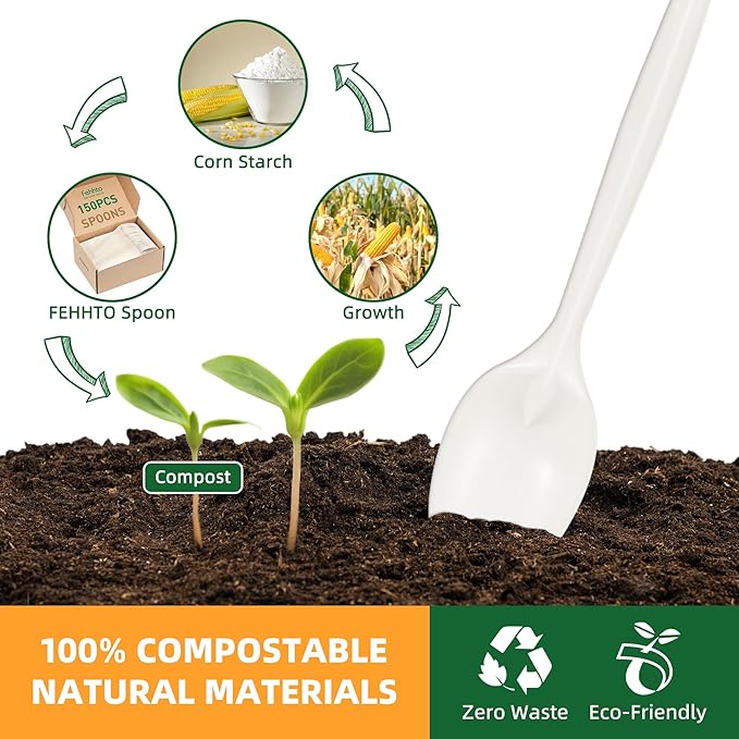 100% Compostable Disposable Spoons, 6.7" 150pcs Heavy Duty Utensils - Image 3