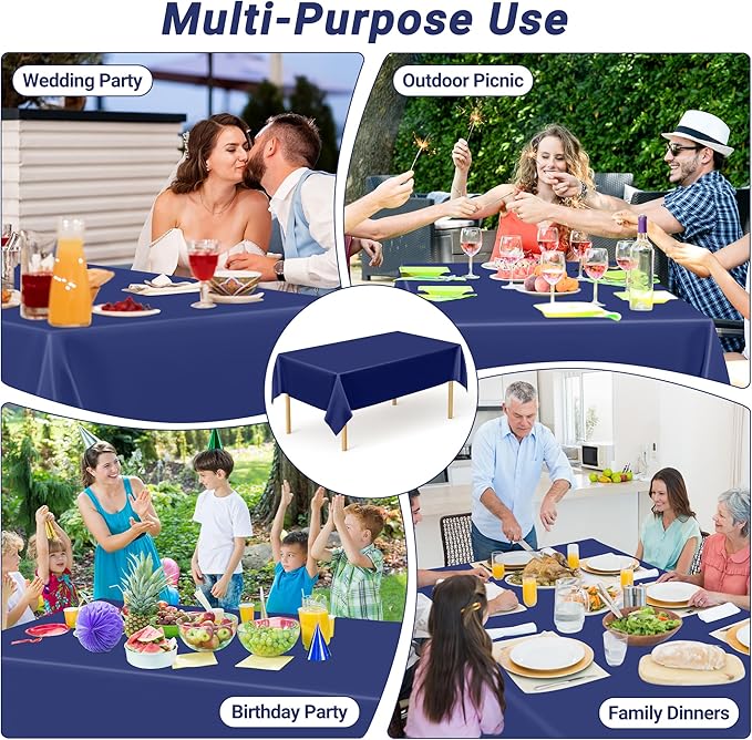4 PCS Navy Plastic Tablecloths for Rectangle and Round Tables, Baptism - Image 6