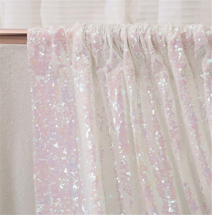 Eternal Beauty White Iridescent Sequin Backdrop, 6x6 Ft Glitter Background - Image 6