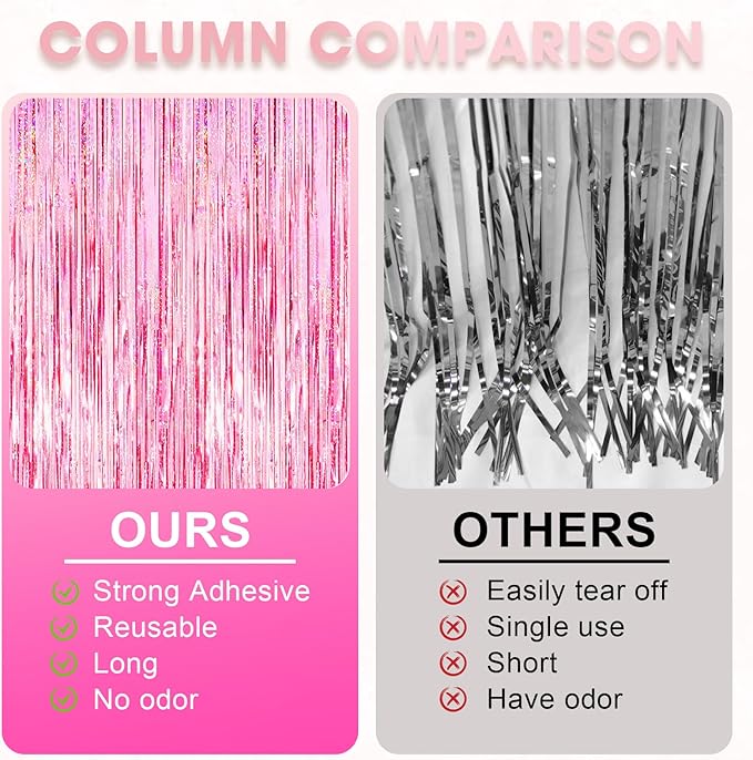 4 Pack 3.3x8.2 Feet Laser Pink Foil Fringe Backdrop Curtains, Tinsel Streamers - Image 5
