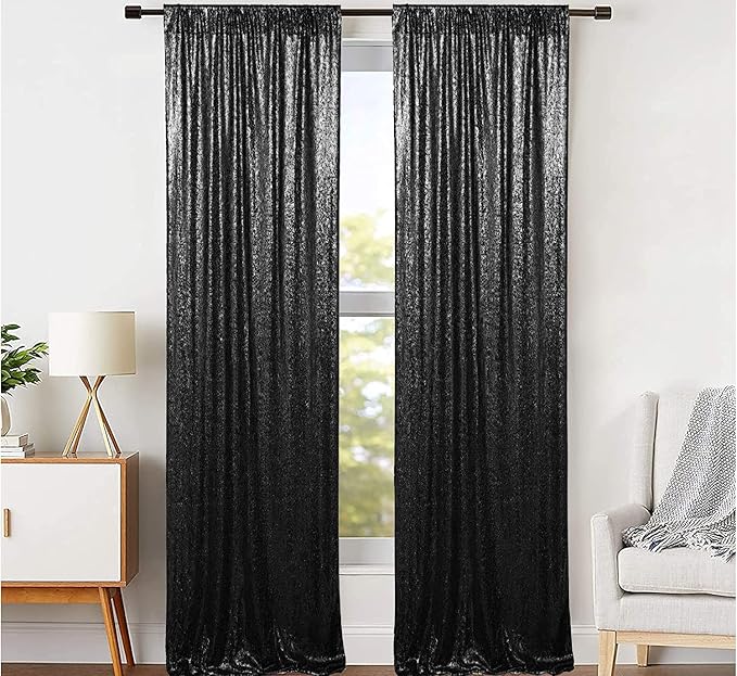 JYFLZQ Black Sequin Backdrop Curtains 2ft x 8ft 2 Panels Halloween Backdrop - Image 3
