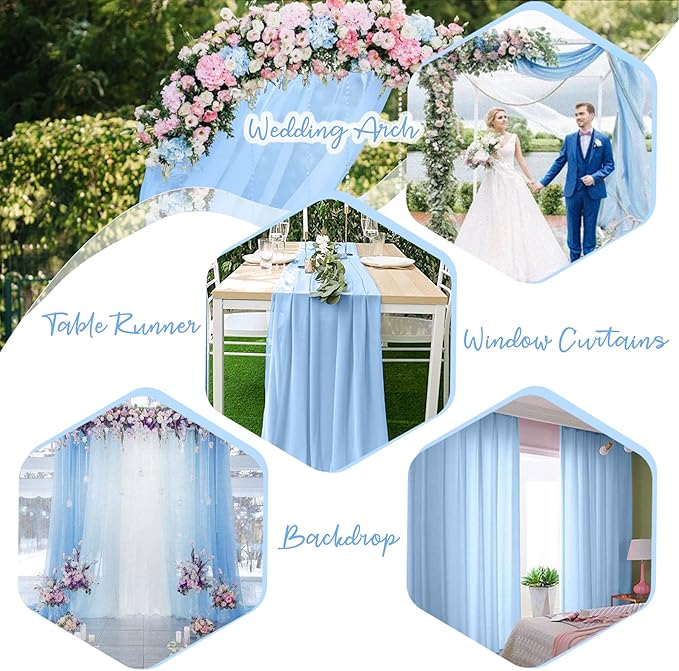 PARTISKY 10ftx10ft Blue Chiffon Sheer Backdrop Curtains, Wrinkle-Free Wedding - Image 2