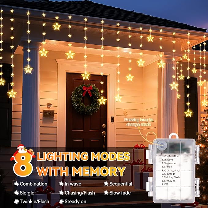 46 Stars Christmas Window Lights, IP65 Waterproof 74 LEDs Twinkle Star Curtain - Image 5