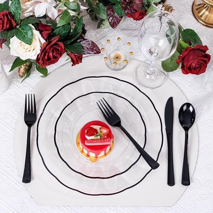 Supernal 300 Pieces Black Plastic Silverware Disposable Cutlery Black - Image 7