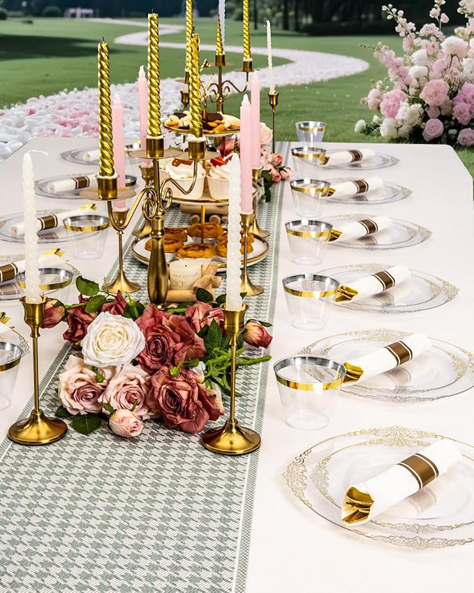 Goodluck 350 Piece Clear Gold Plastic Dinnerware Set - Image 6