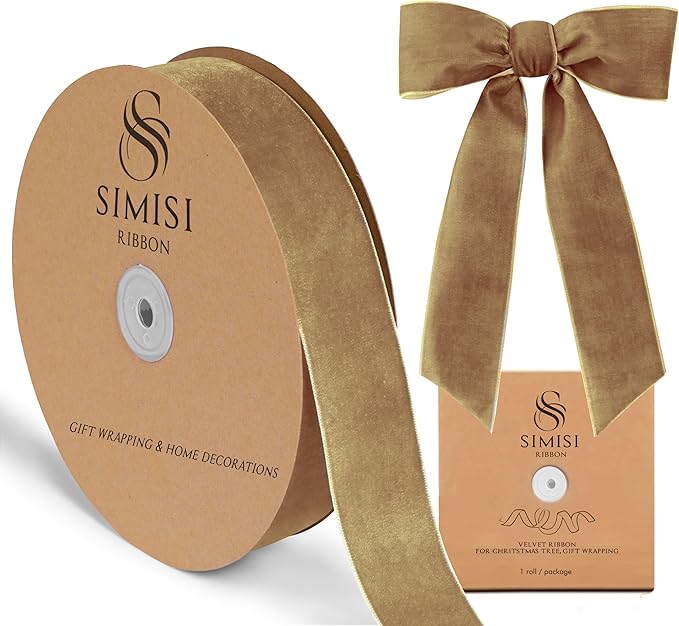 Khaki Velvet Ribbon 1.5'' 25 Yards by SIMISIRIBBON