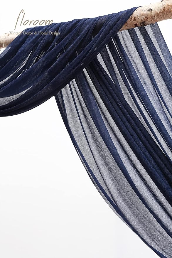 Floroom Wedding Arch Draping Fabric 2 Panels 20Ft Navy Blue Chiffon Fabric - Image 3