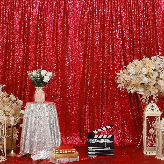 Eternal Beauty Red Sequin Backdrop, 10x10 Ft Glitter Background Curtains - Image 8