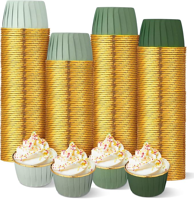Geiserailie 100 Pcs Sage Green Cupcake Liners Gradient Green Cupcake Foil by Geiserailie