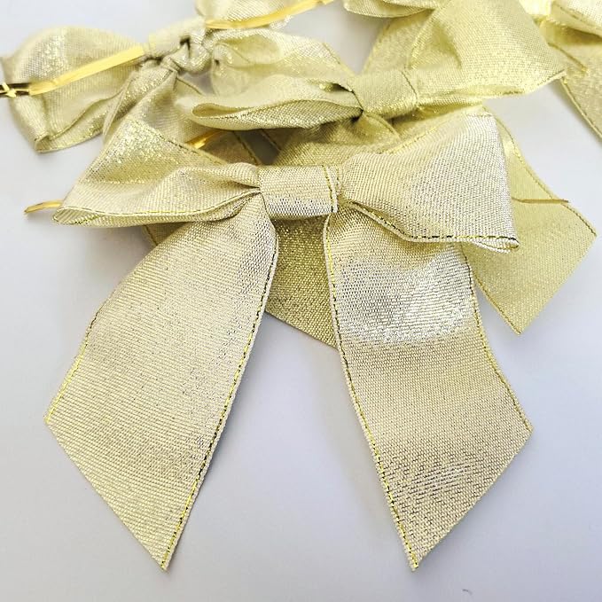 36pcs 4-1/2" Metallic Gold Glitter Ribbon Bows - Image 7