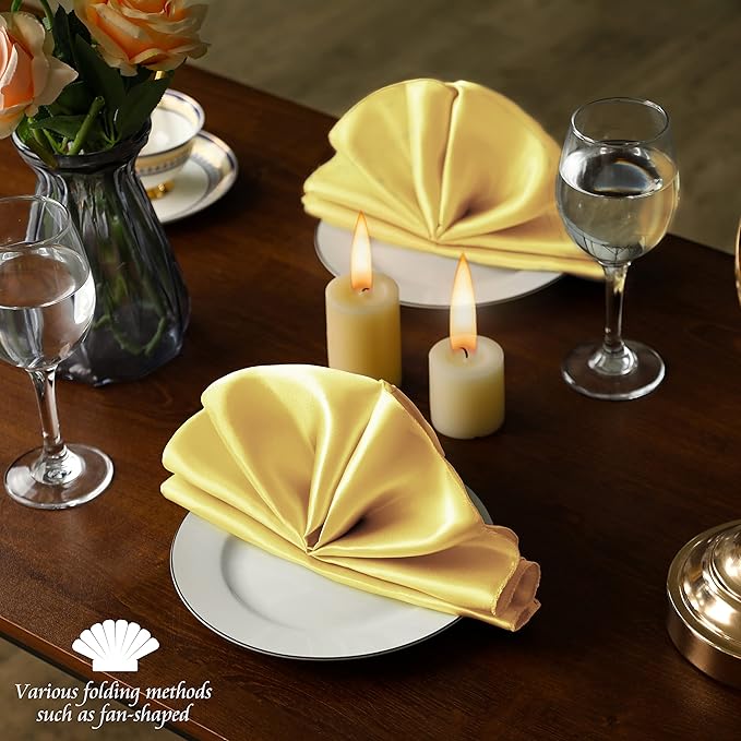 Manyshofu 60 Pieces Yellow Gold Satin Napkins - Image 6