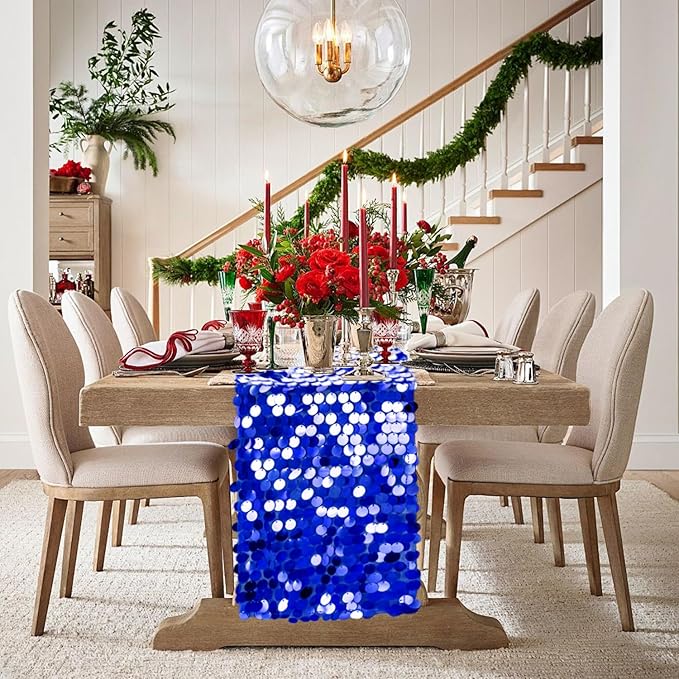 VHH Sequin Table Runner 12 x 108 inches Royal Blue Table Runner, Glitter Runner - Image 2