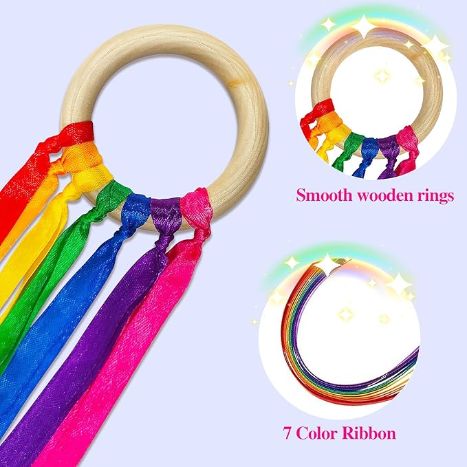 24Pcs Rainbow Ribbon Streamers Waldorf Toys Creative Waldorf Hand Kite Set - Image 4