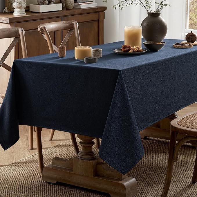 MIULEE Navy Blue Linen Tablecloth 60x84 Inch Rectangle Table Cloth Waterproof - Image 5
