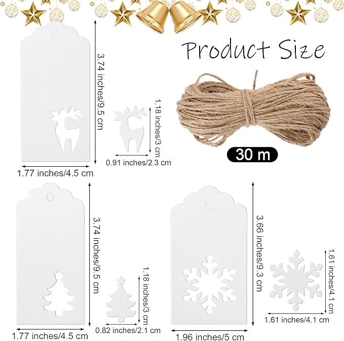 Aneco 150 Pieces Christmas Paper Gift Tags White Kraft Tags Hang Labels - Image 2