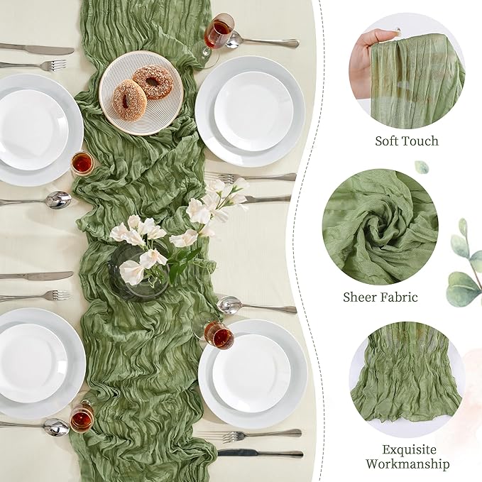 6 Pack Sage Green Cheesecloth Table Runner 10FT Long Boho Gauze Table Runner - Image 3