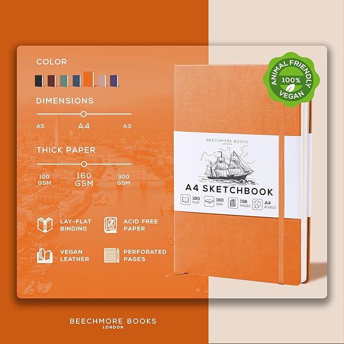 Beechmore Books A4 Sketchbook – 8.5x11 Premium Vegan Leather Bound Large Sketch - Image 2