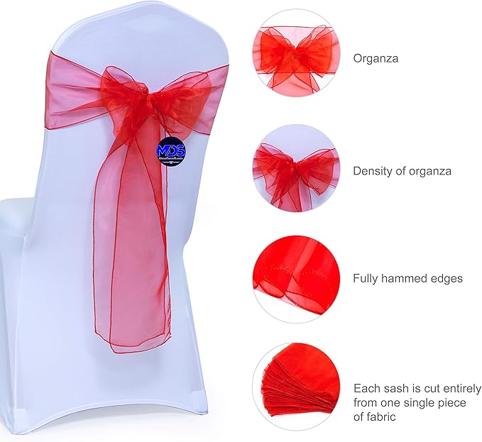 MDS Pack of 250 PCS Organza Chair Sashes Wider Dining Chair Bows Ribbon Tie Back - Image 2