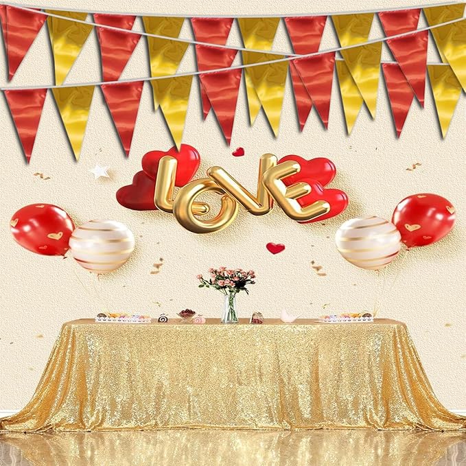 40M/130FT Red Gold Triangle Pennant Banner Flag Metallic Fabric Bunting Garland - Image 5