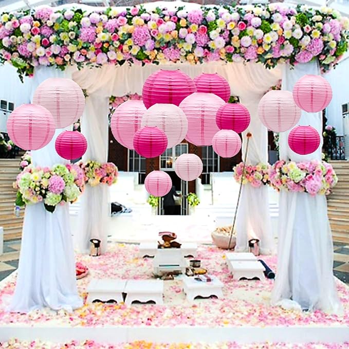 ADLKGG Pink Paper Lanterns Decorative, Hanging Round Paper Lanterns Indoor - Image 5