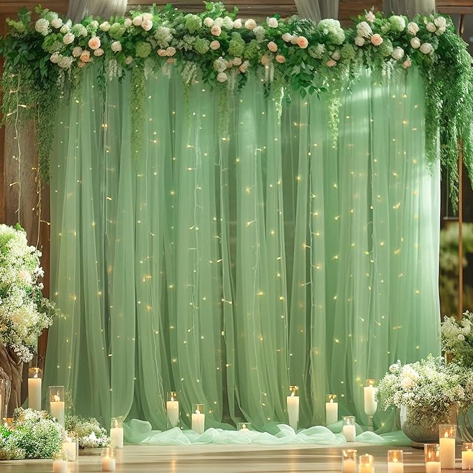 20x10 Green Tulle Backdrop Curtains - Image 5