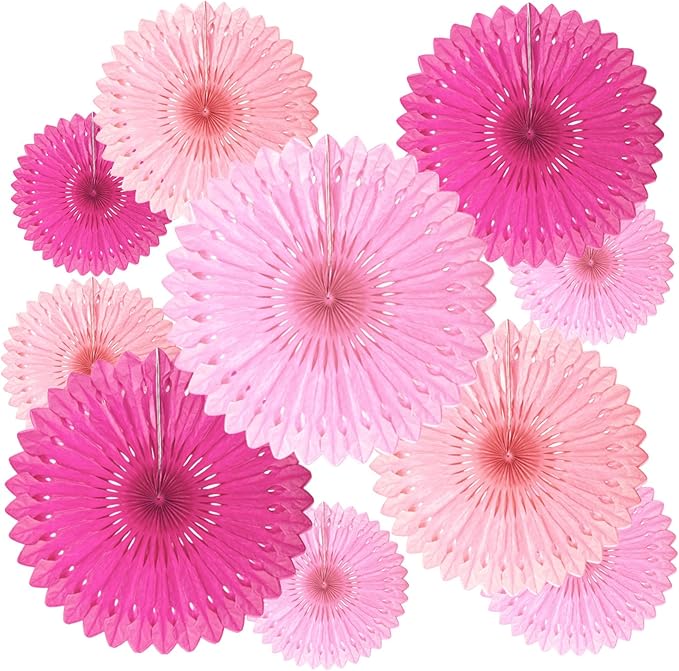 18 Pcs Pink Kit Hanging Honeycomb Paper Fans, Round Paper Fan Decorations by Tisspoms