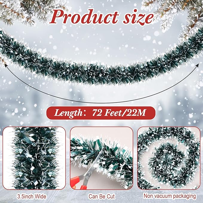 72 Feet Christmas Tinsel Garland Shiny Metallic Tinsel Twist Garland Streamers - Image 2