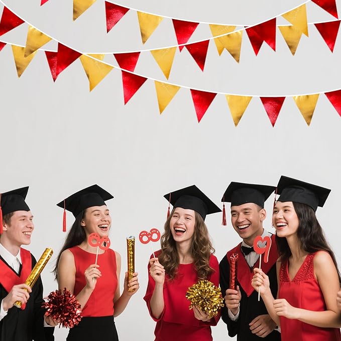 Red Gold Party Decorations Metallic Fabric Triangle Pennant Banner Flag Bunting - Image 5