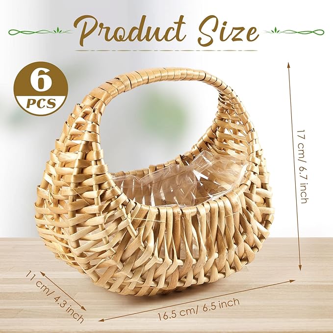 Taiyin 6 Pack Rattan Flower Girl Basket Small Half Moon Straw Wicker Basket - Image 2