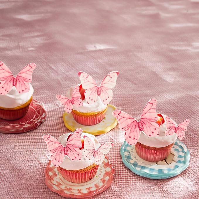 Ephlyn 40Pcs Edible Butterfly Cupcake Toppers 3D Butterfly Cake Picks Mixed - Image 6