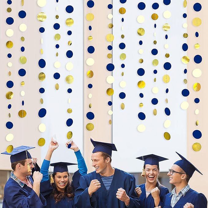 46 Ft Navy Blue and Gold Circle Dots Garland Royal Blue Hanging Paper Polka Dot - Image 4