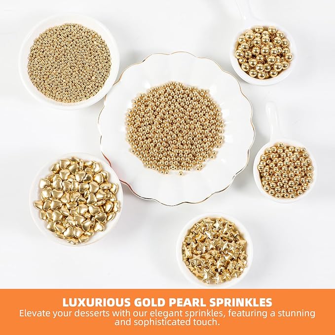 Kasvan Gold Pearl Sugar Sprinkles, 6 Sizes Mix - Image 2