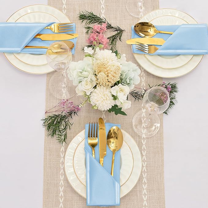 12 Pieces Light Blue Satin Napkins, Silky Soft Smooth Washable Napkins - Image 2