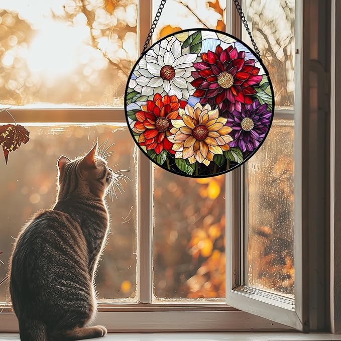 Stained Glass Window Hanging, Colorful Flowers Sun Catcher - Image 2
