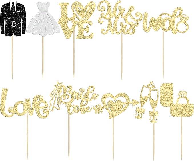 Ephlyn 30Pcs Bride to be Cupcake Toppers Glitter Diamond Ring Love I Do Cupcake - Image 3