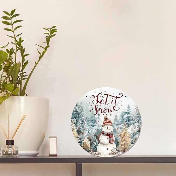 CGBHW Winter Snowman Wooden Sign, Christmas Xmas Pine Tree Landspace Hanging - Image 4