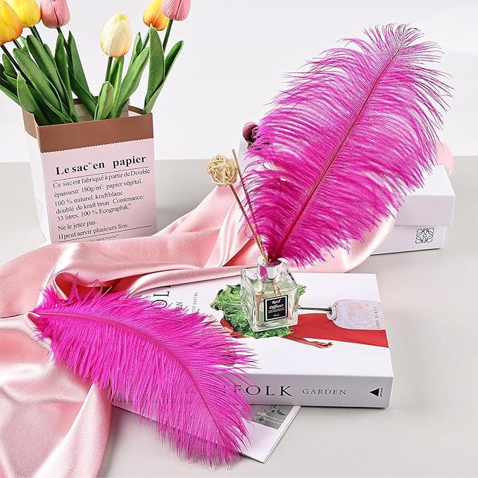 THARAHT Hot Pink Ostrich Feathers 12pcs Natural Bulk 8-10Inch 20cm-25cm - Image 6