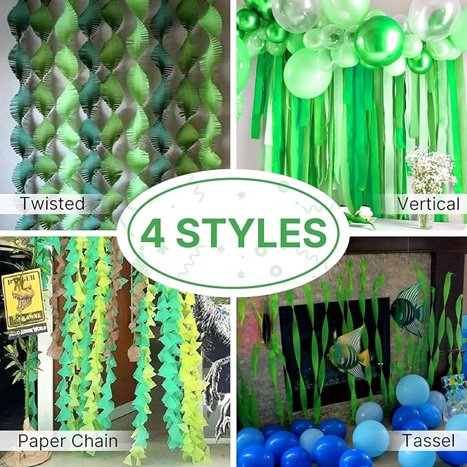 PartyWoo Dark Green Crepe Paper Streamers 4pcs 328ft Pack of Emerald Forest - Image 5