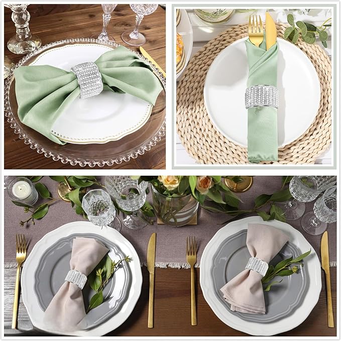 Silver Pearls 6pcs Napkin Rings Rhinestone Crystal Glass Framed Napkin Holder - Image 6