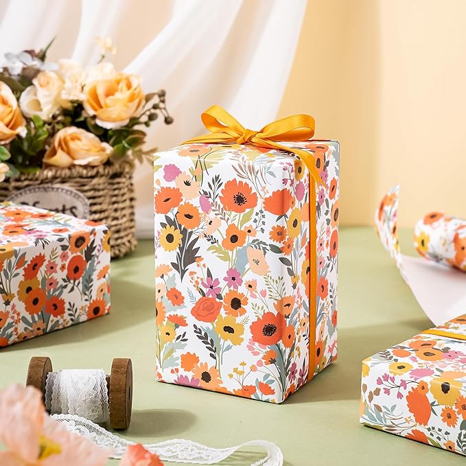WRAPAHOLIC Kraft Floral Wrapping Paper Roll - Image 4