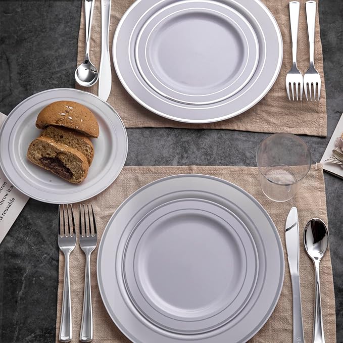WDF 160 Pieces Silver Plastic Silverware - Image 8