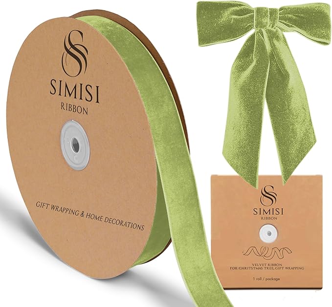 Sage Green Velvet Ribbon 1'' 25 Yards by SIMISIRIBBON