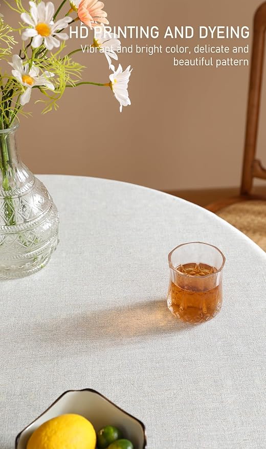 ISAENNE Designer Vintage Linen Elegant Small Round Tablecloth, Chinoiserie - Image 4