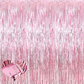 4 Pack Pink Fringe Curtain Backdrop, 3.2Ft x 6.6Ft Metallic Tinsel Foil Fringe by Mebiornt